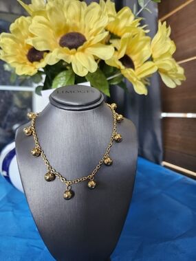 Limoges Gold Ball Drop Charm Necklace